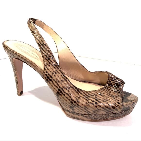 Elie Tahari Womens Brown Snakeskin Peep Toe Shoes Heels Size US 9.5 - Picture 1 of 11